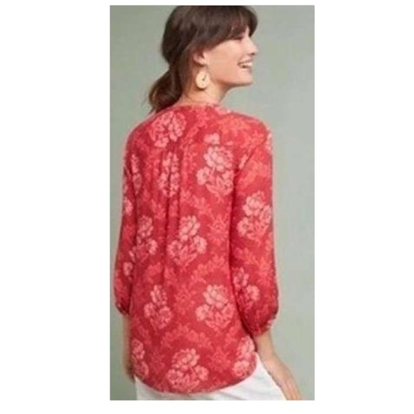 ANTHROPOLOGIE AKEMI + KIN Red Orange Floral Button Down Top Blouse Size Medium - Picture 7 of 10